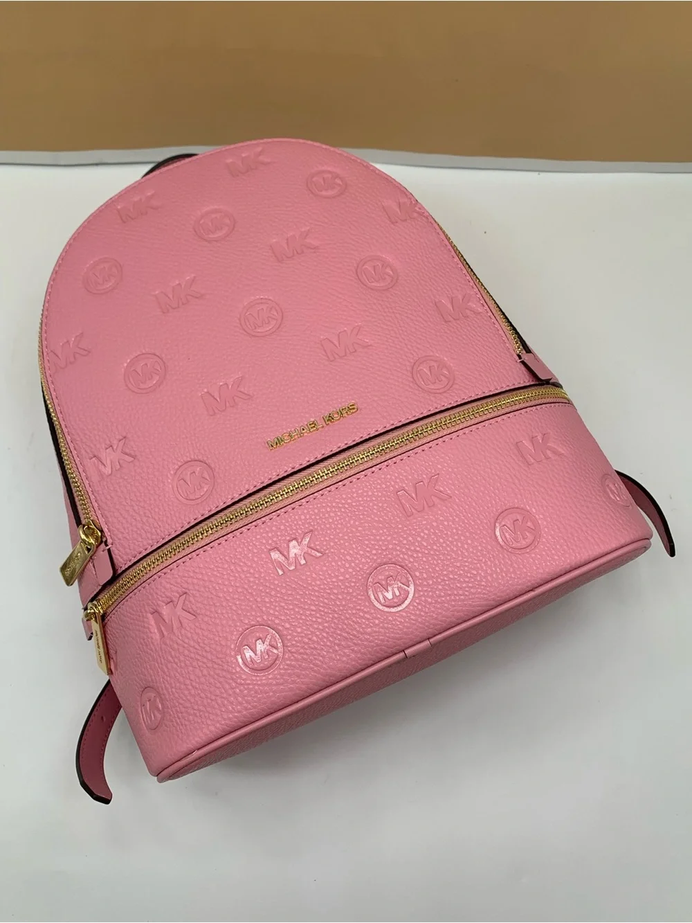 Michael Kors Rhea Carnation Medium Leather Backpack with Gold Hardware